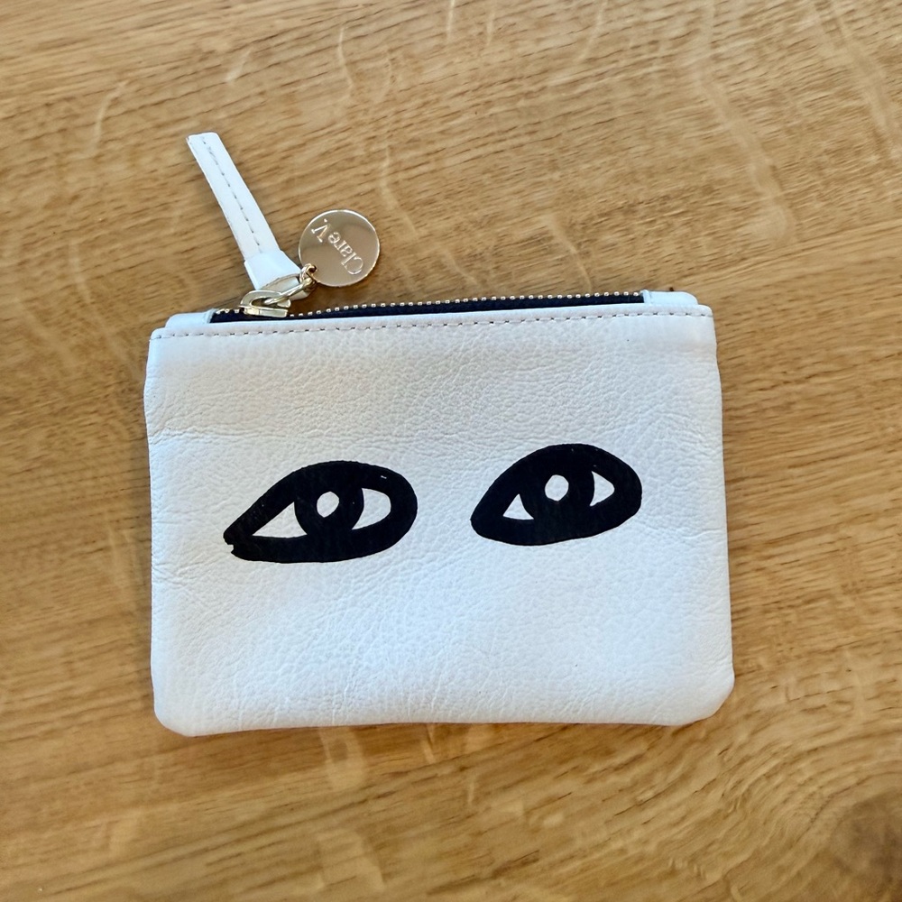 Clare V Cream with black eyes Leather coin clutch NWT - Picture 1 of 11